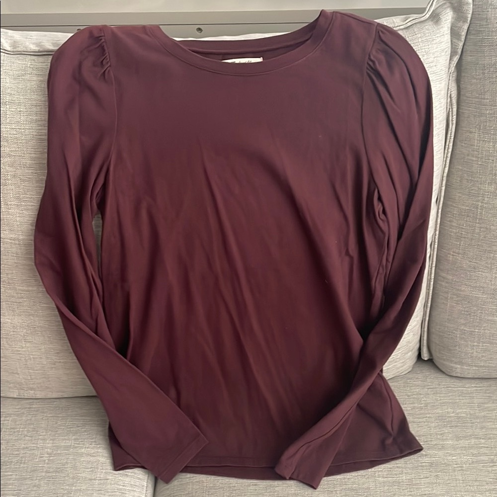 Madewell Burgundy Long Sleeve Top with Puff Sleeve Detail - Picture 1 of 6
